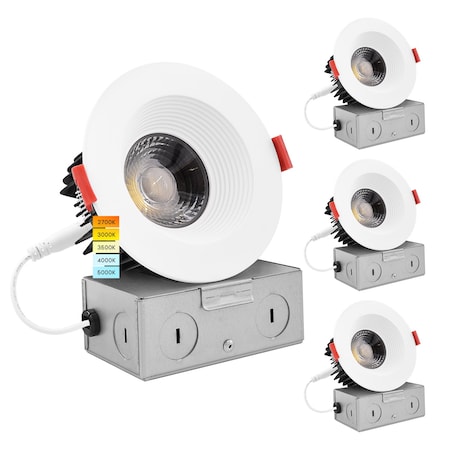 Luxrite 4 Inch LED Recessed Downlights 5 CCT Selectable 2700K-5000K 15W 1100LM Dimmable Baffle Trim 4-Pack LR24950 LR24953-4PK